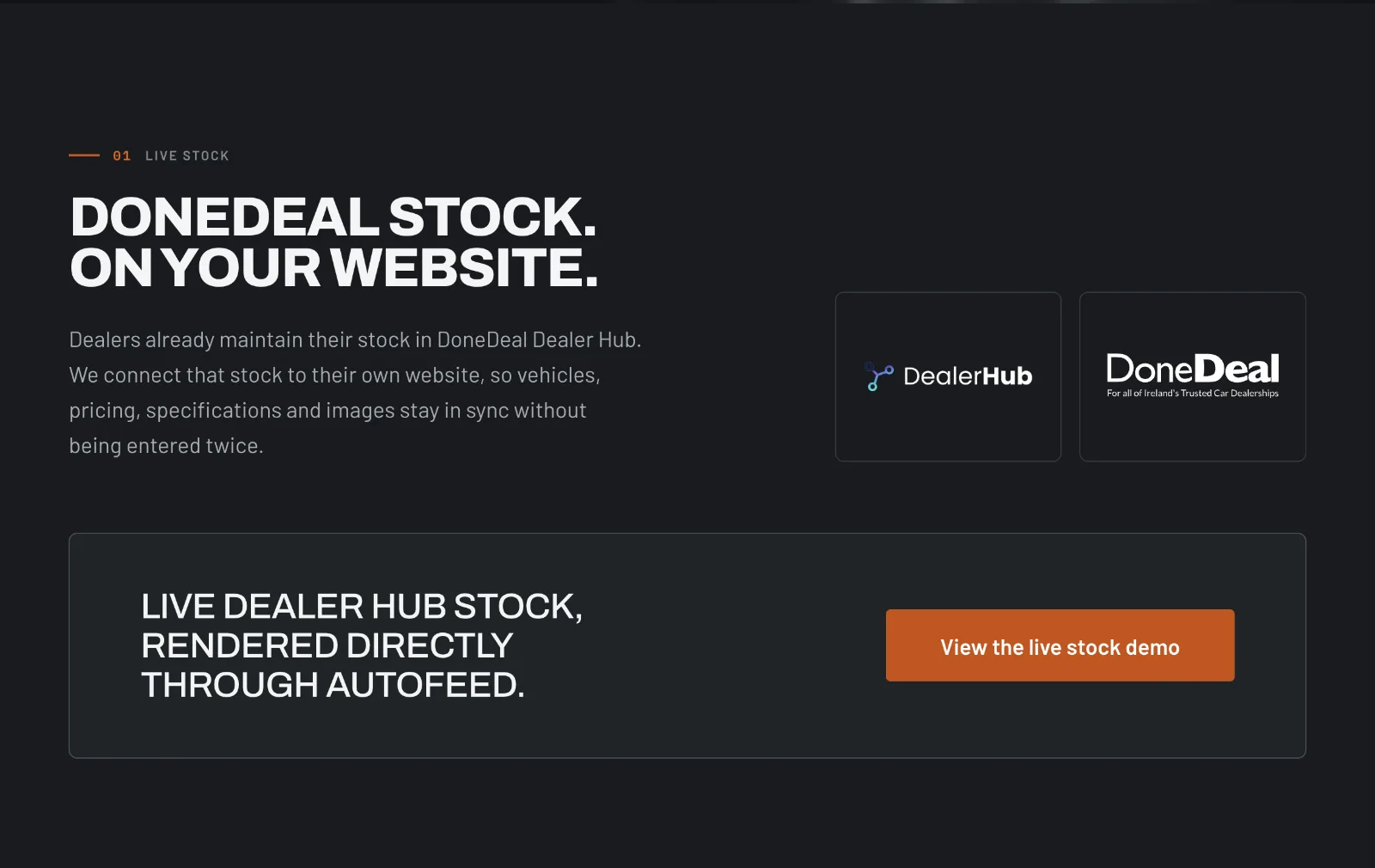 The DoneDeal stock section, with the Dealer Hub and DoneDeal marks