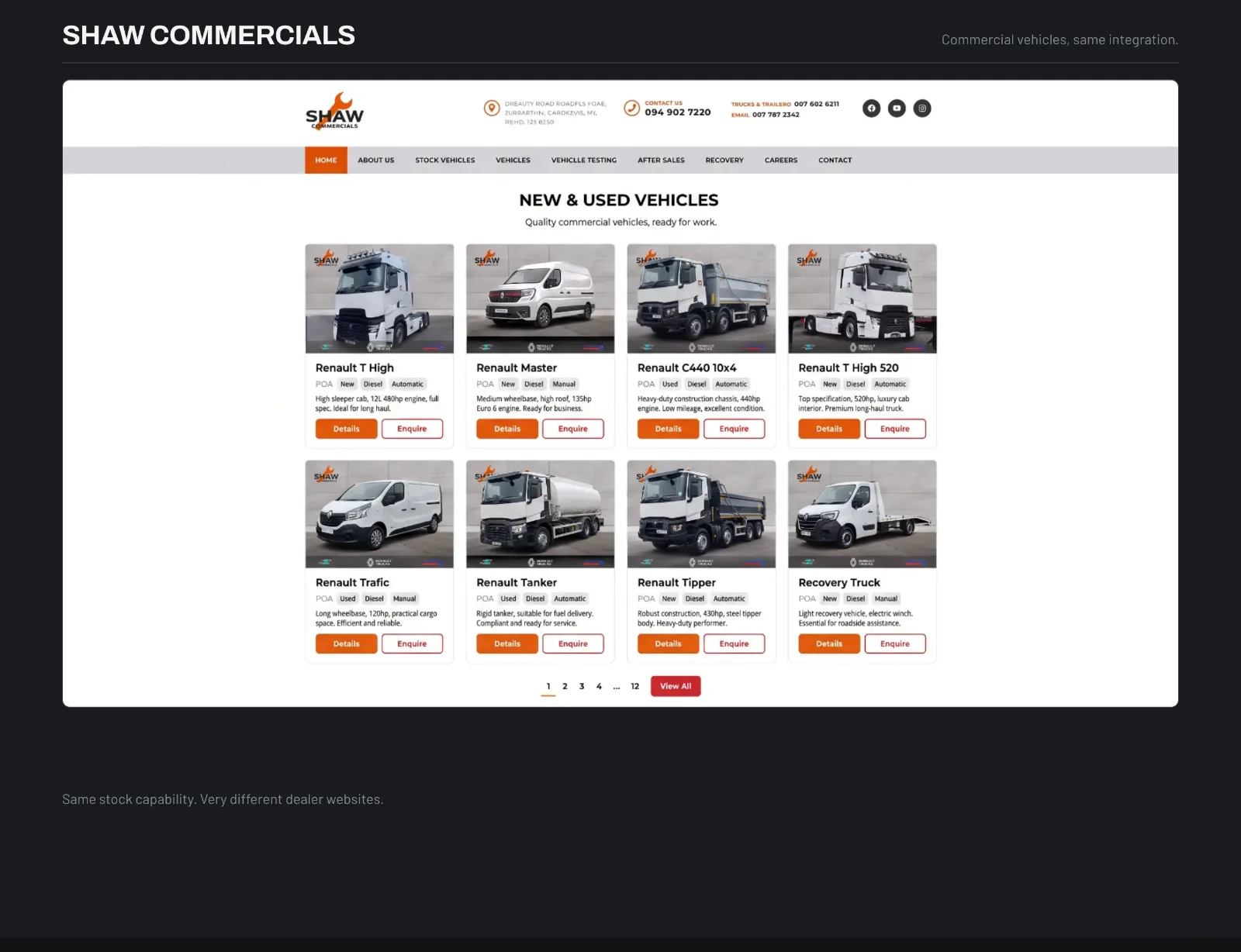 A grid of commercial vans and trucks on the Shaw Commercials site