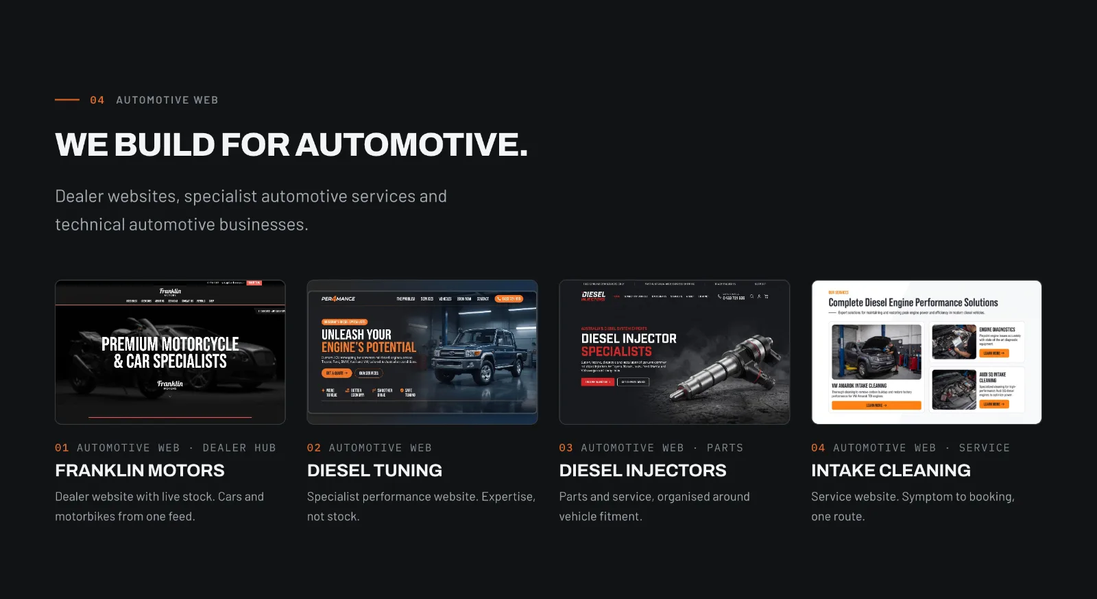 Four automotive client sites side by side
