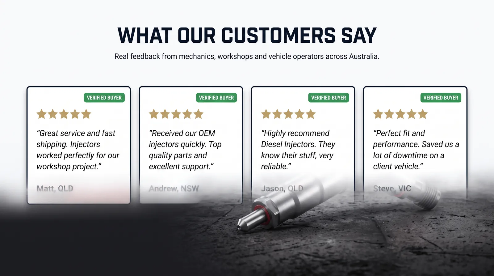 Four verified buyer reviews from mechanics and workshops across Australia