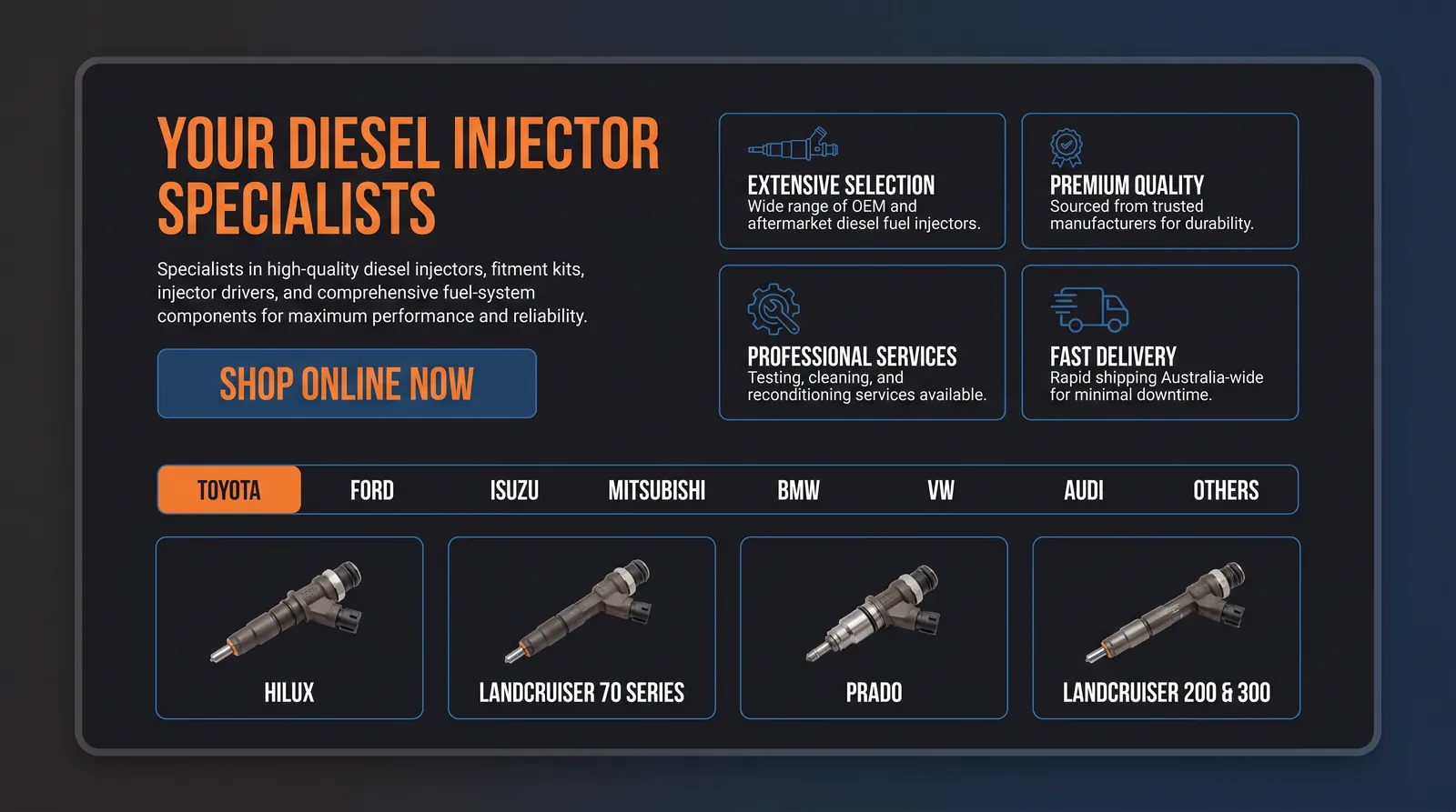 The injector shop, filtered by make with four Toyota models shown