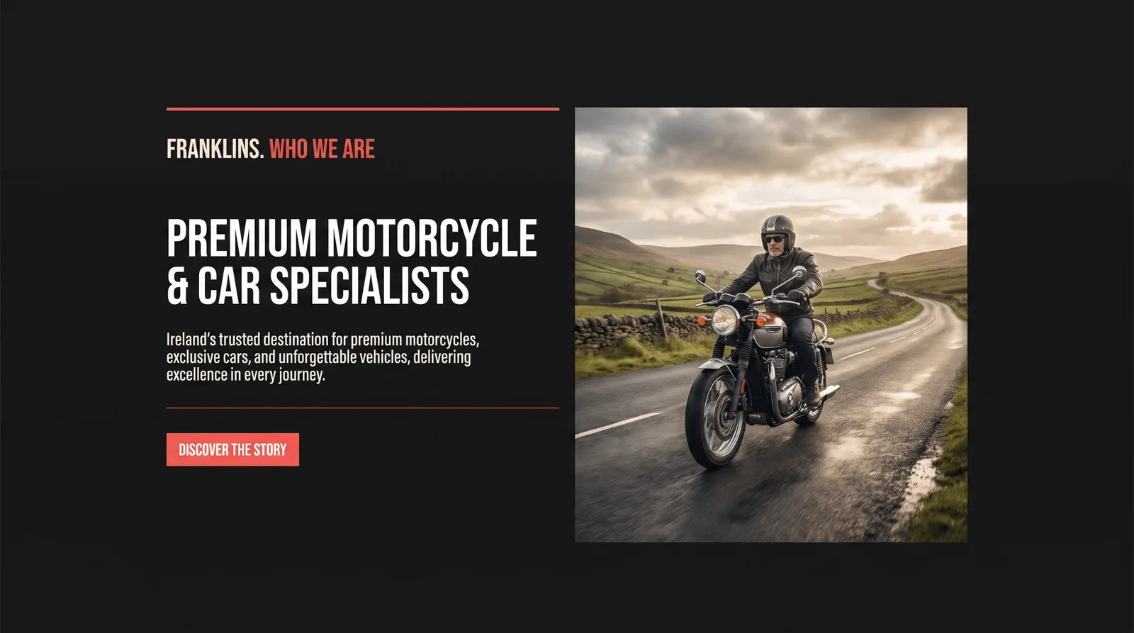 The who we are section, with a rider on an Irish country road
