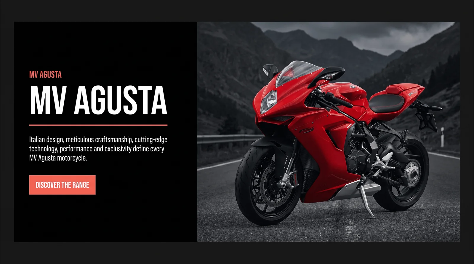 The MV Agusta section, with a red sports bike on a mountain road
