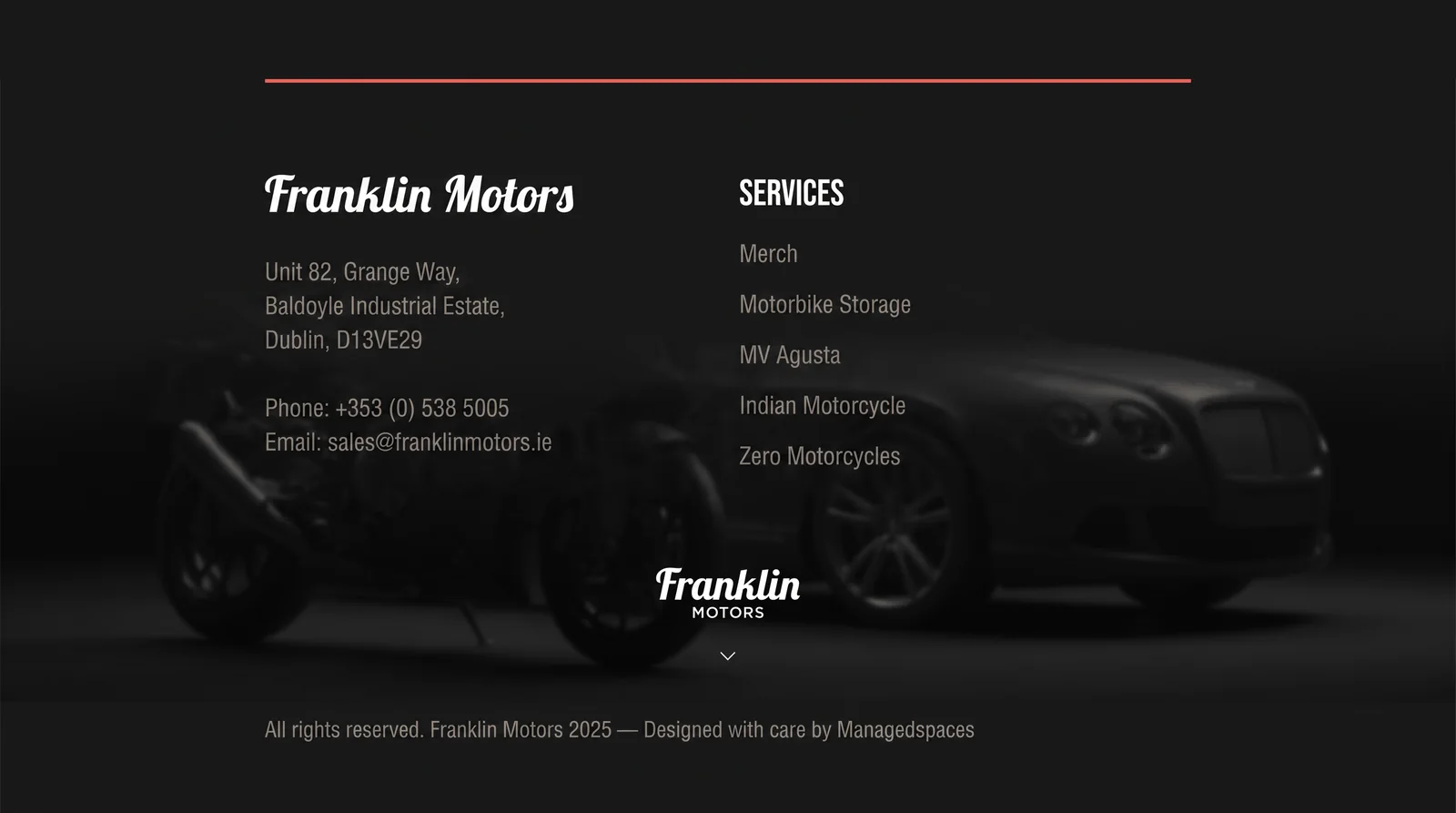 The footer, with the Dublin address, phone number and service list