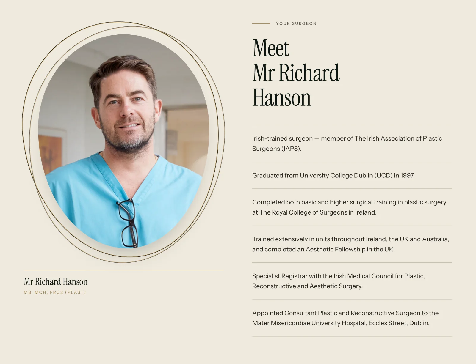The Meet Mr Richard Hanson section, listing training and appointments