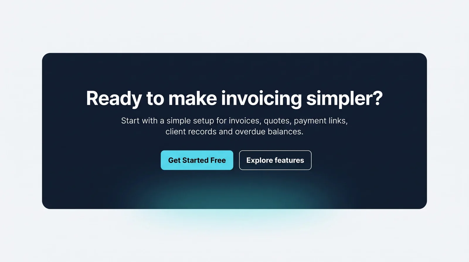 The closing call to action, offering a simple setup for invoices and payment links